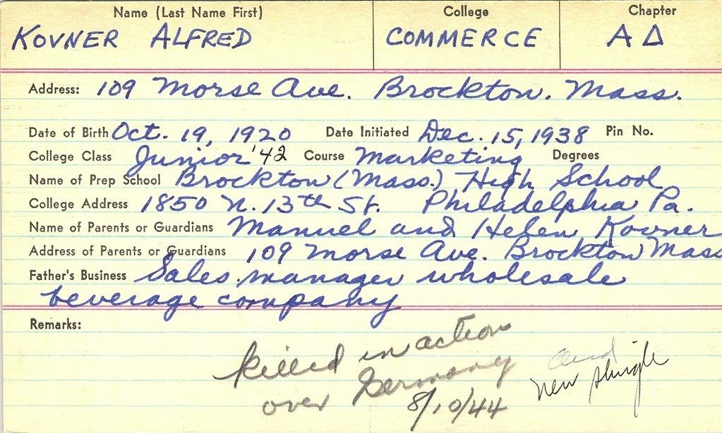 Alfred Kovner pledge card